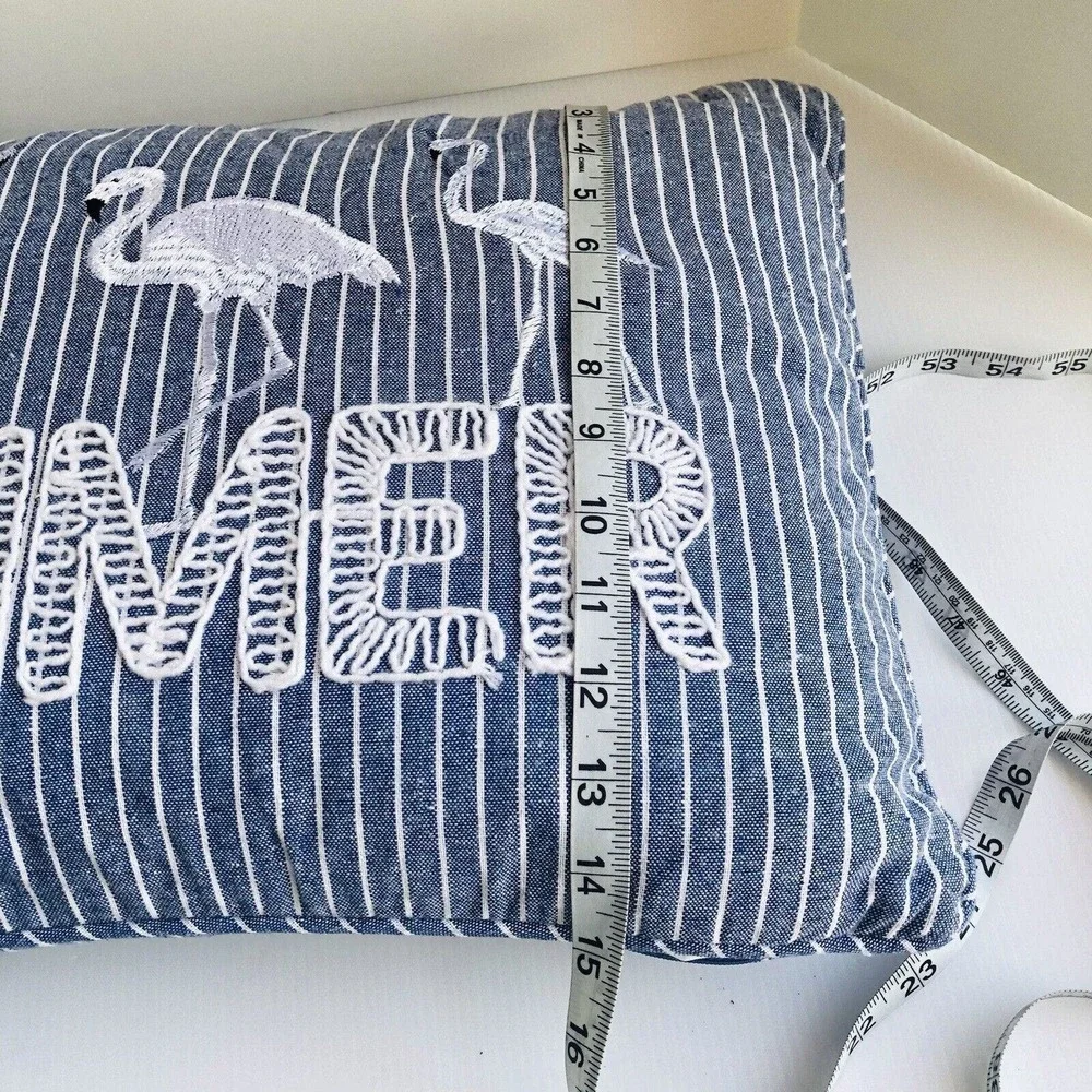 SECRET CELEBRITY 15” X 21” Blue White Decor pillow embroidered Summer Flamingos